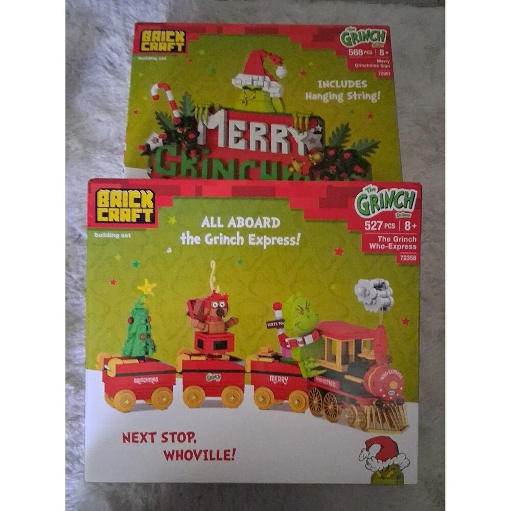 BRICK CRAFT The Grinch Building Sets - Merry Grinchmas Sign & Who-Express Train
